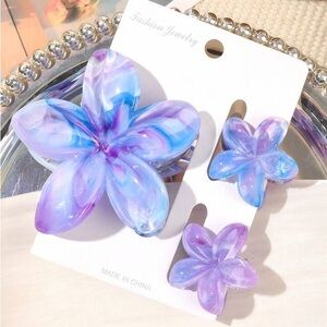 Purple and Blue Flower Hair Clips